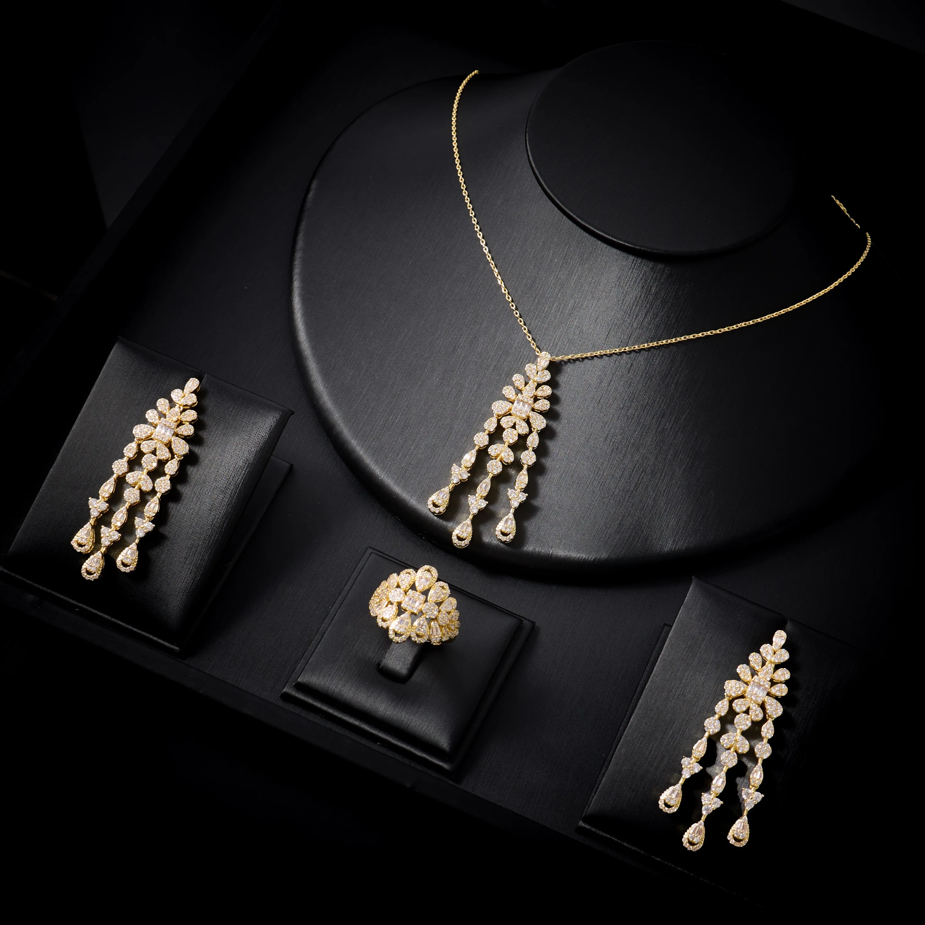 

IN JEWELIFE Women's Sparkling Cubic Zirconia Jewelry Set - 3 Pieces Tassel Pendant Necklace Drop Earrings Ring for Wedding Prom