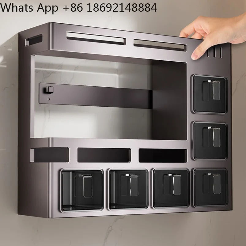Non-punching kitchen seasoning rack multi-functional wall-mounted