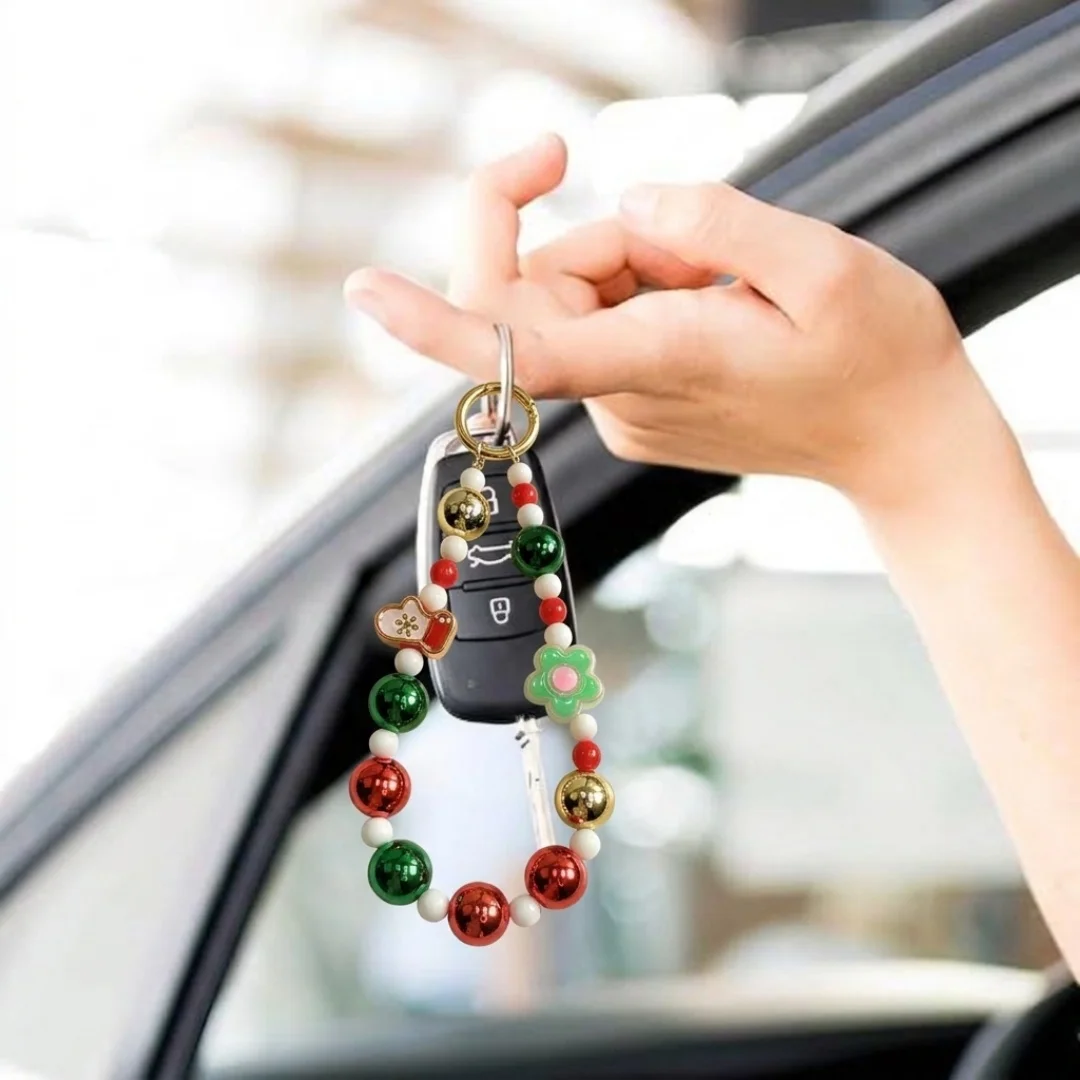 Bag Charm Delicate Round Beaded Key Chain Acrylic Pendant Key Chain Multi-Use Acrylic Beaded Charm For Holiday Gifting Purse Key
