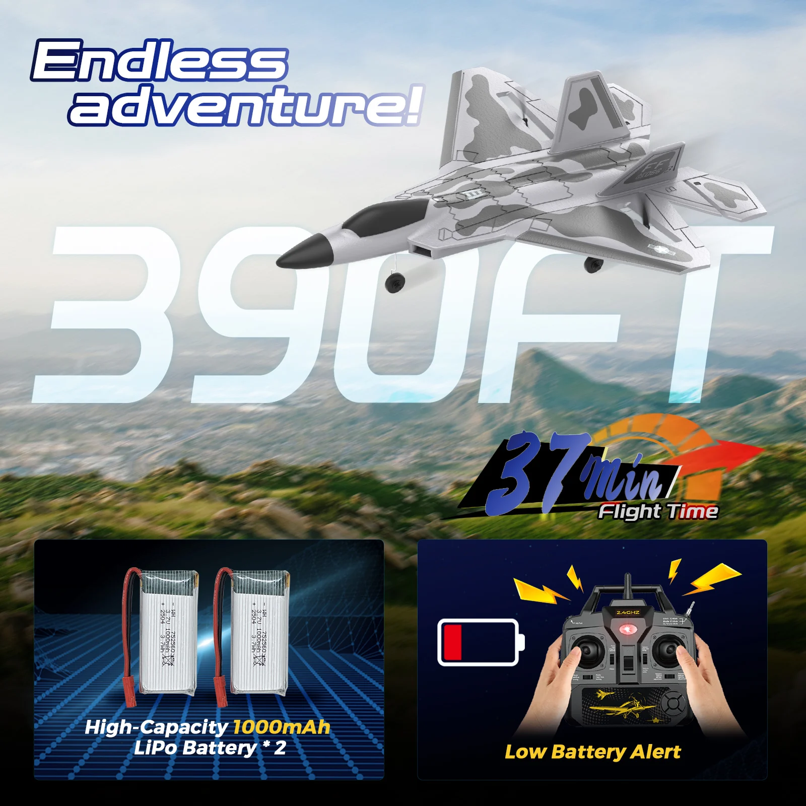 طائرة F22 RC - طائرة مقاتلة للتحكم عن بعد ذات 4 قنوات للبالغين المبتدئين مع أضواء، طائرة RTF RC مع بطاريتين #5