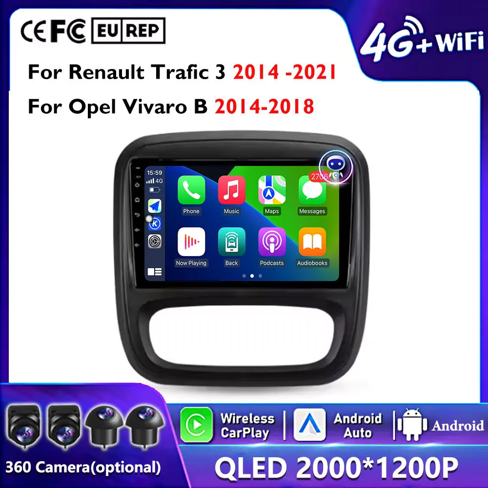 Автомобильный радиоприемник Android 15 для Renault Traffic 3 2014-2021 для Opel Vivaro B 2014-2018, мультимедийный видеоплеер, навигация, GPS DSP