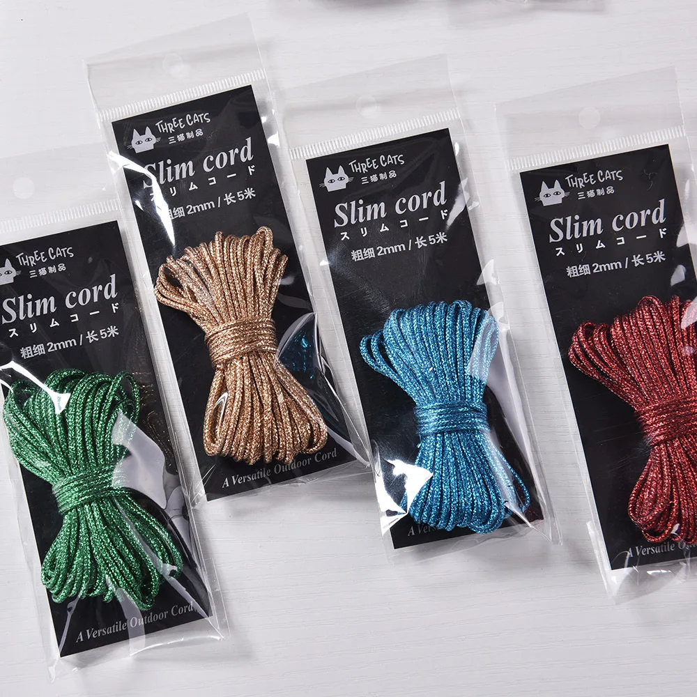 5 Packs 2mm Golden Glitter Rope Party DIY Decoration Threads Holiday Decoration Woven Ropes Versatile Outdoor Cords Wholesale