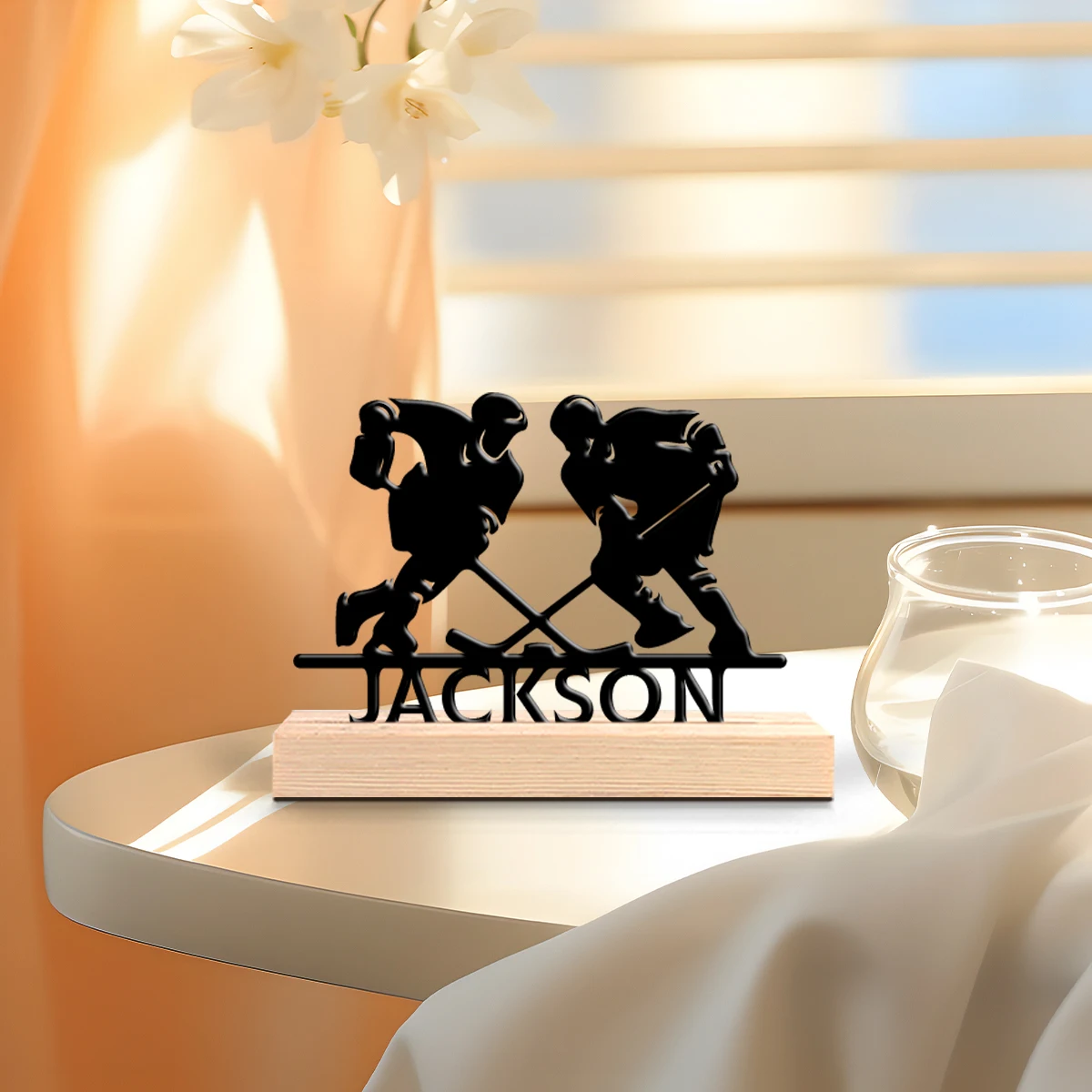 1pc Customized Metal Handicraft Ornaments Custom Name Equipped with Wooden Base Home and Office Decorations,Christmas Gifts