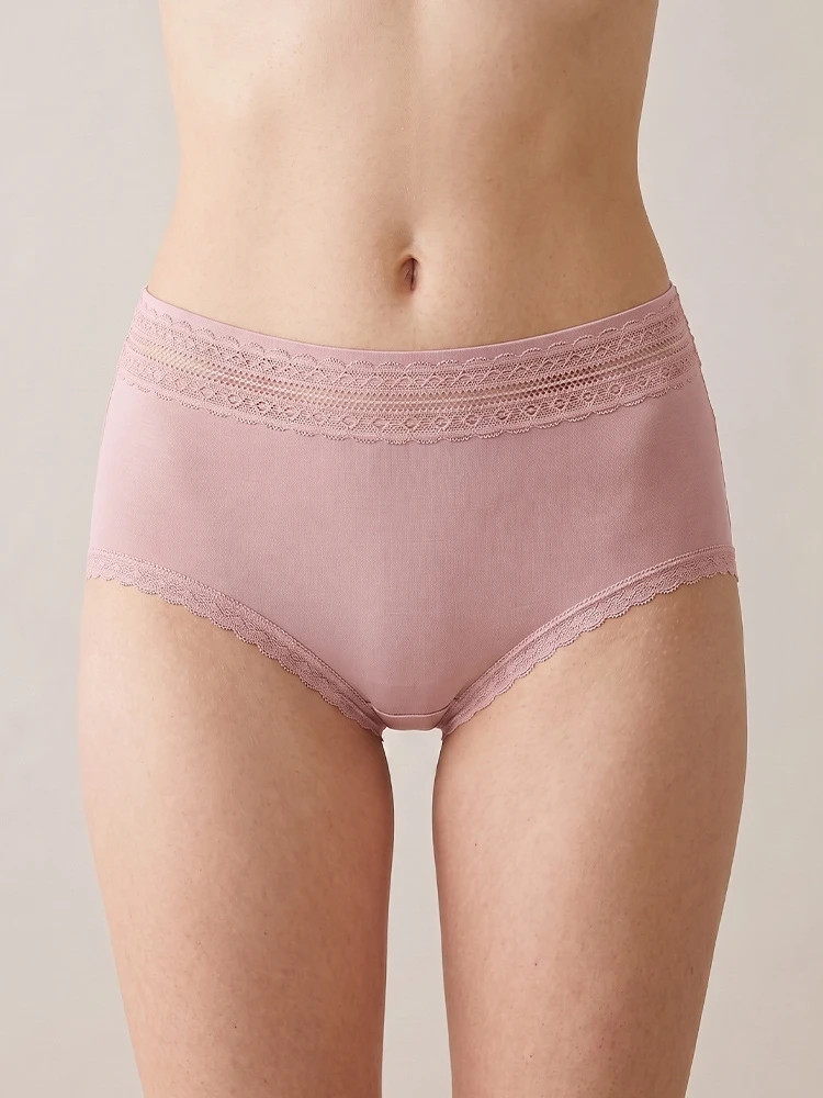 Birdtree, 2PCS 100% Real Silk Soft Briefs, Women's Breathable High-waist Underpants, Thin Lace Solid Brief, 2026 New S68620JF