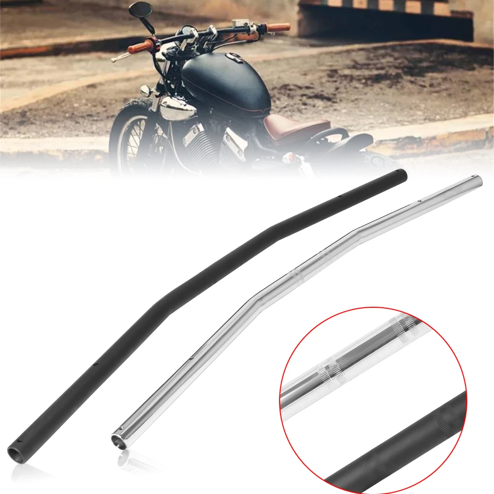 Black/ Chrome Motorcycle Handlebar Cruve Bend Drag Bar Handle Dimpled 7/8\'\' 1\'\' For Harley Sportster Honda Yamaha Cafe Racer