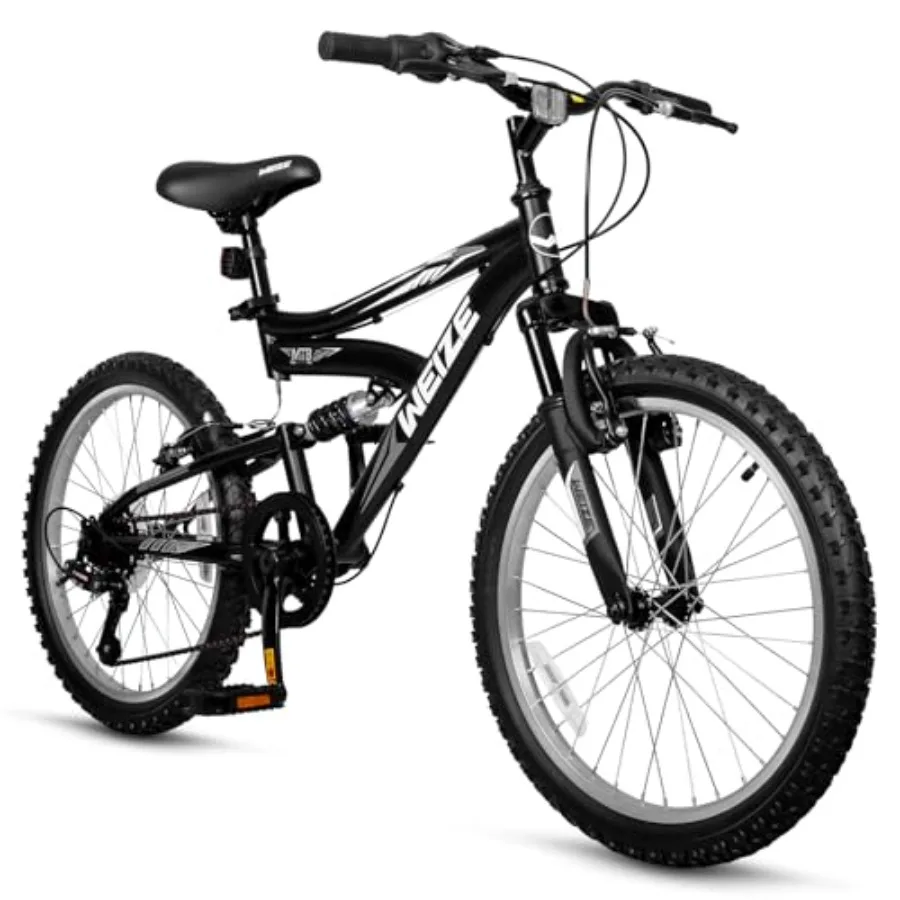 

Mountain Bike 24'Bicycles for 8-14 Years Old Boys Girls with Dual Full Suspension, 6 Speeds Drivetrain, High-Carbon Steel Frame