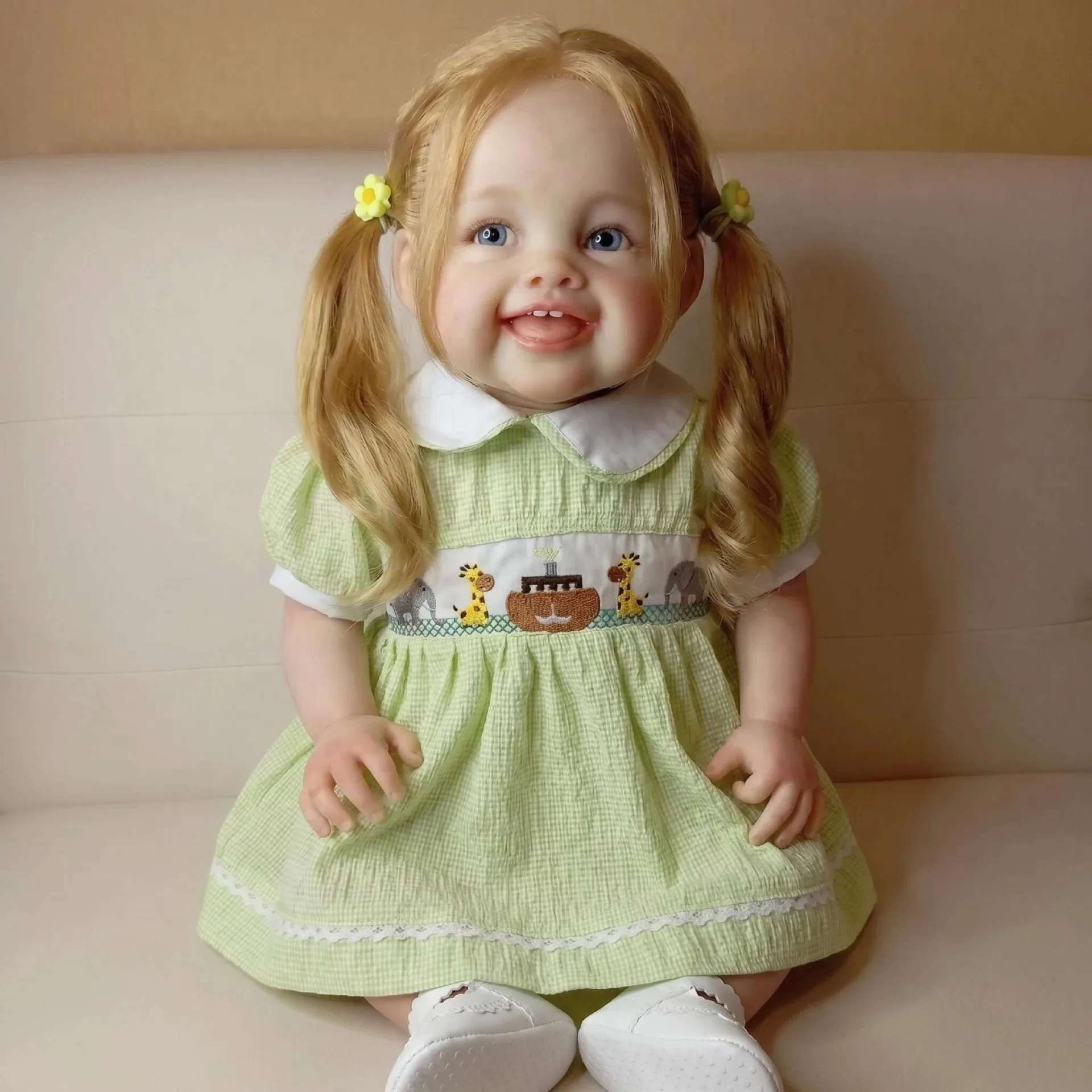 Devi 60 cm Reborn Doll Silicone Sweet Happy Baby Lifelike Touch Soft Flexible Children Play Toy for Birthday Christmas Gifts