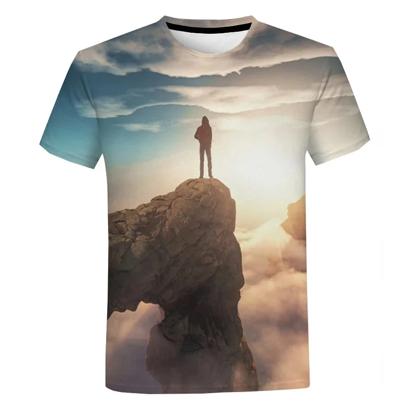 

Fashion New Outdoor Mountaineer Hiking Pattern Series Printed Men's T-shirt Casual O-Neck Oversized Comfortable Short Clothing