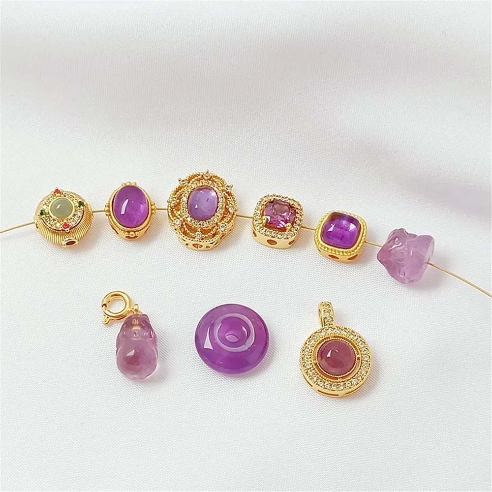 14K Gold-plated, Zircon, Amethyst, Sugar Cube, PI Xiu Pendant, Handcrafted Diy Bracelet, Necklace Accessory