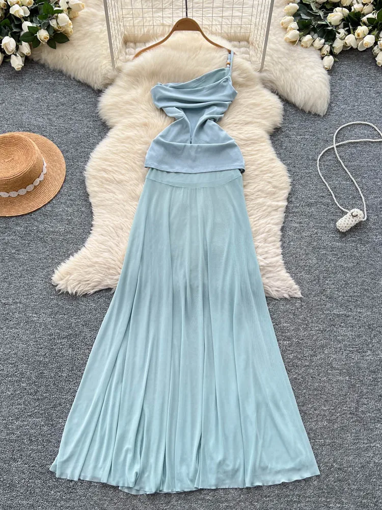 Dopne Pure Desire Sle Asymetryczny Kołnierzyk Dr Damska Letnia Plisowana Spódnica z Unikalnym, Pięknym Designem i Efektem Łączenia Materiałów