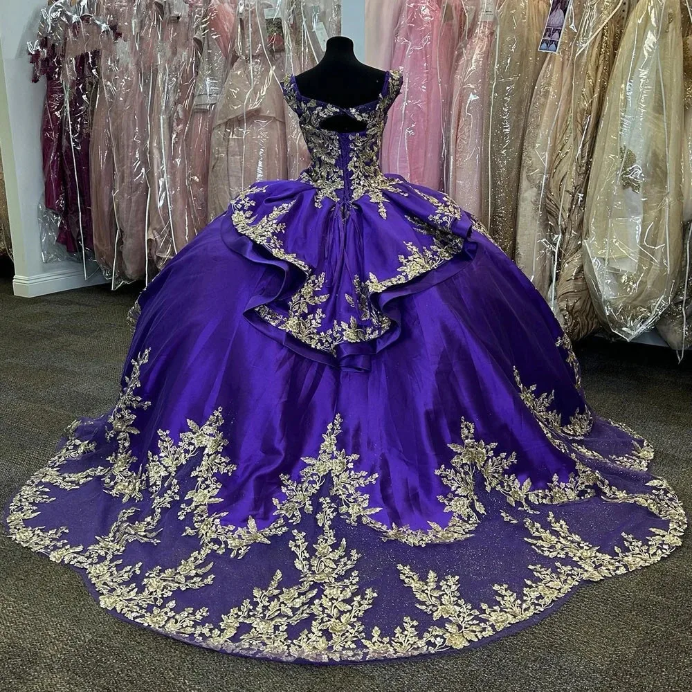 

Purple stain Princess Quinceanera Dresses 2023 Luxury Crystals Appliques lace-up corset prom sweet 16 Vestidos De 15 Años