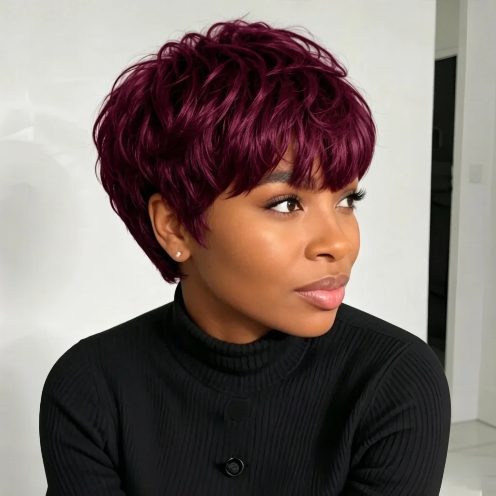 Pixie Cut Human Hair Wig for Women with Bangs Short Full Machine Made Wig Easy to Style Versatile Look
