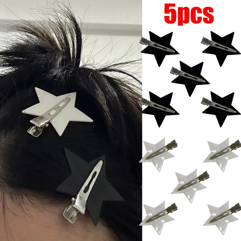 5pcs Black White Star Y2k Hair Clips Hair Accessories Hyperbole Harajuku Sweet Cool Pentagram Hair Pins for Women Egirl Jewelry