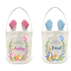 2025 Personalised Name Bunny Pink or Blue Rabbit Bag Easter Party Supplies Home Decor Egg Hunt Basket Kids Girls Boys Gifts Item