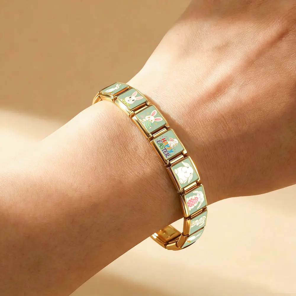 Niedliches Kawaii Weißes Kaninchen Italienisches Gliederarmband passend für 9mm Edelstahl-Anhänger Oster-Feiertagsschmuck Original-Design Armband DIY – Detail 4
