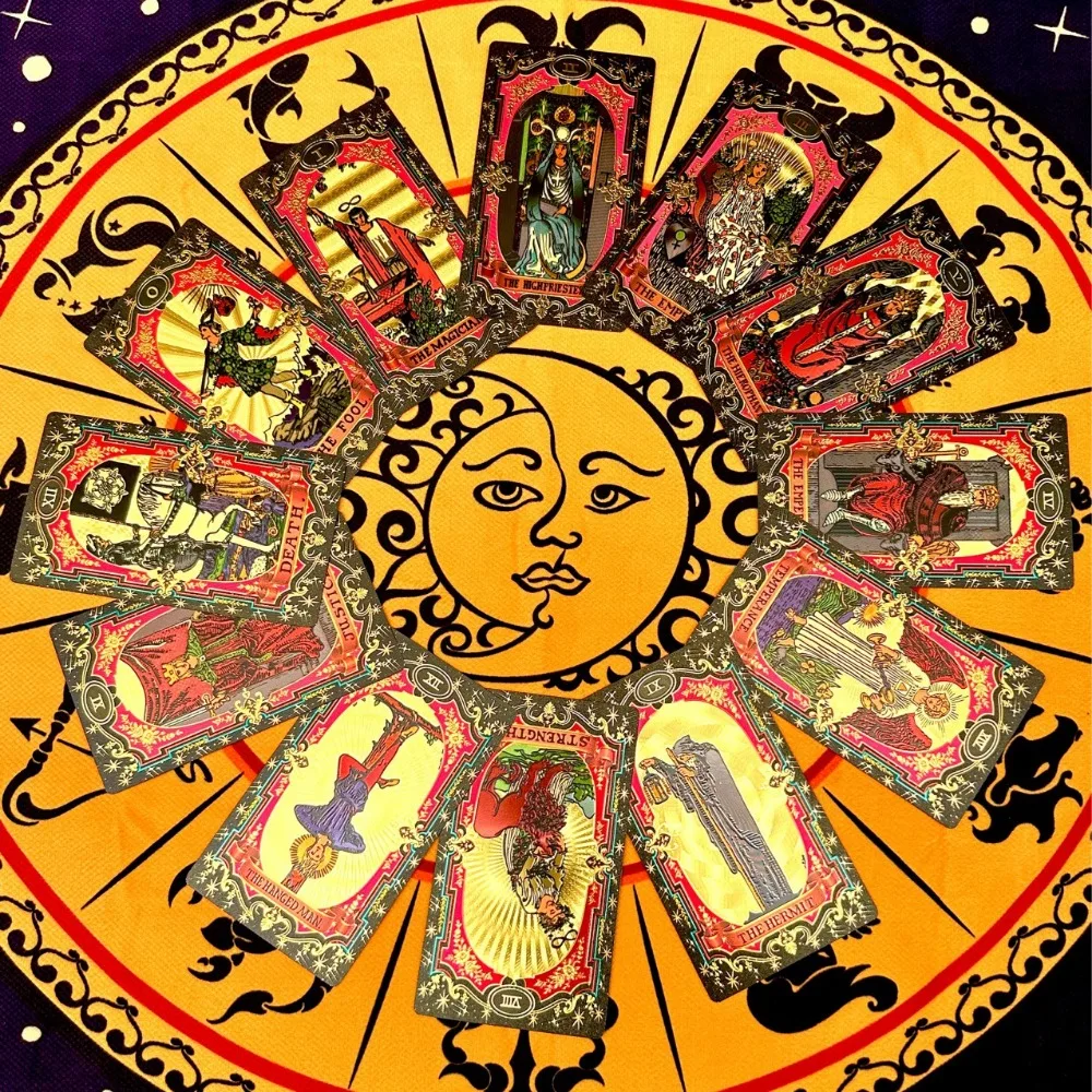 78 Pcs PVC Waterproof Cards 12 Zodiac Black Gold Celestial Gold Foil Rider Waite Tarot Deck 12*7cm Wear-resistant