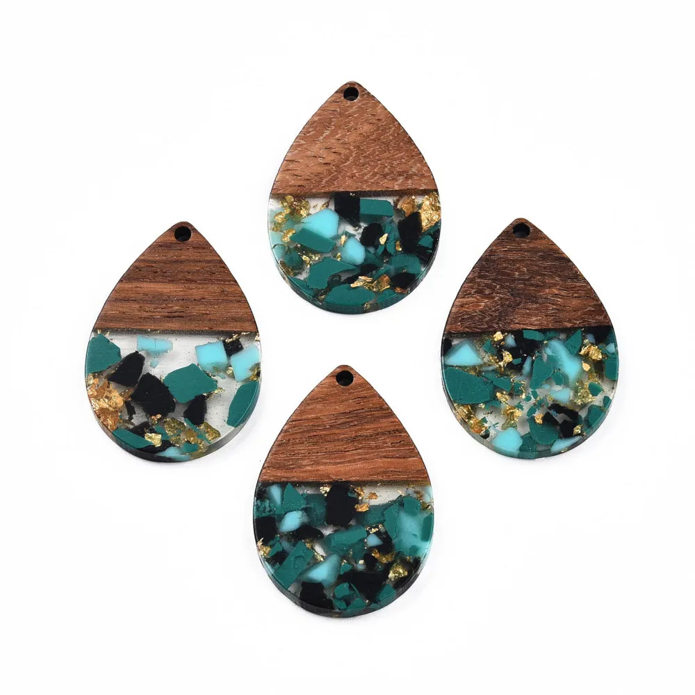 20Pcs Resin Wood Pendants Teardrop Foil Resin Walnut Wooden Earring Charms for Jewelry Vintage DIY Necklace Pendant Craft Making