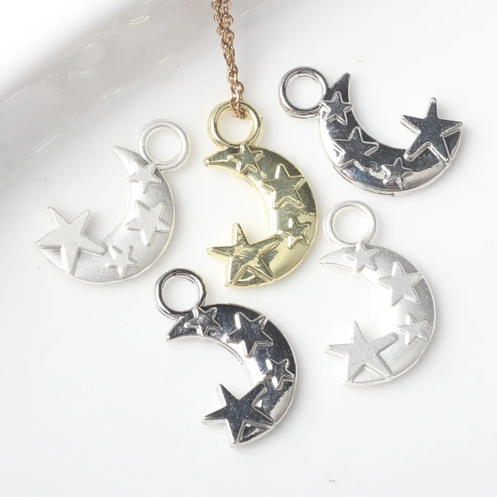 100pcs Diy Star Moon Pendant Charms Golden Silvery Color Jewelry Pendant Connectors Handmade Jewelry Making Findings Accessories
