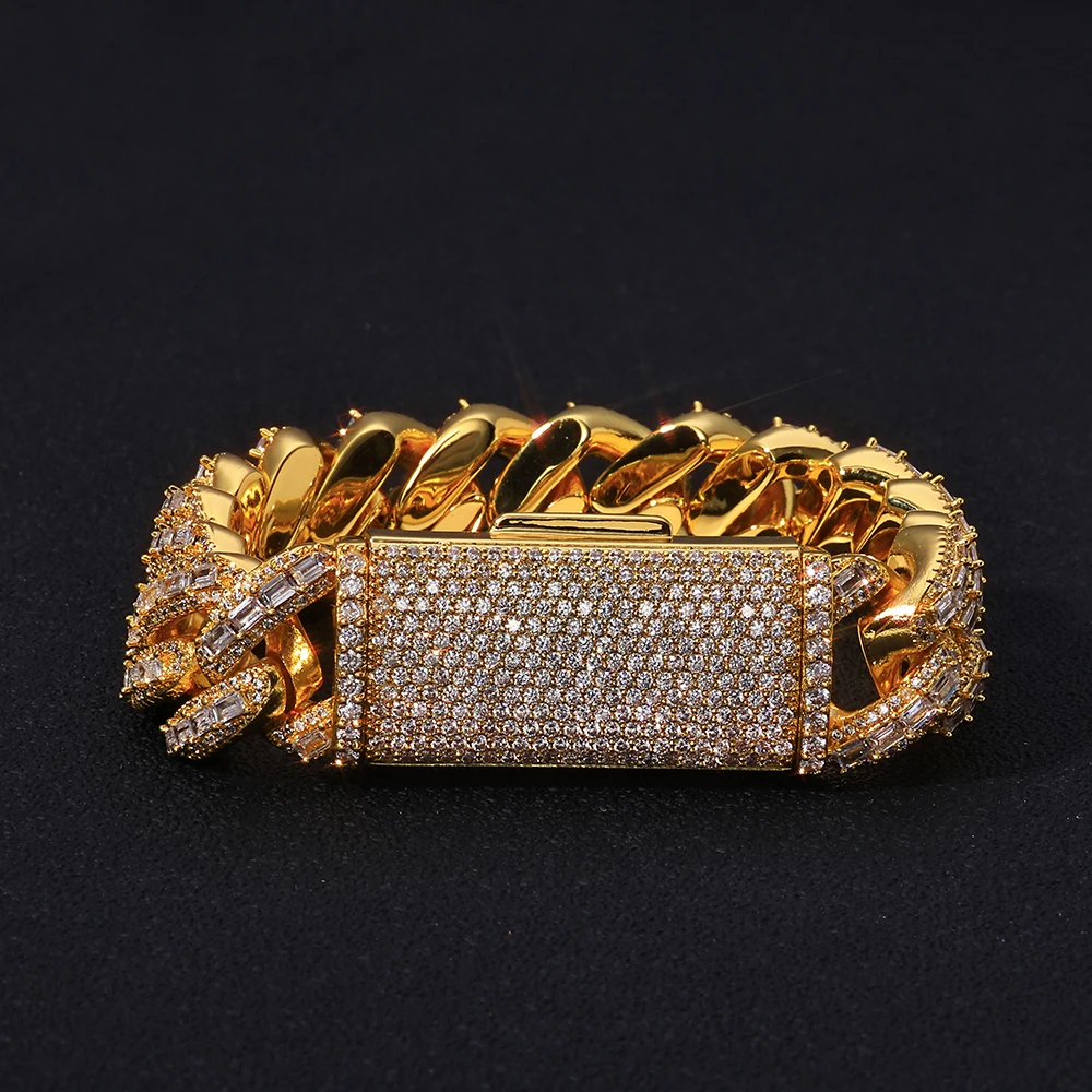 

NY Bling Classical 18mm Miami Cuban Bracelet Micro Paved Iced Out 5A Cubic Zirconia Cuban Link Chain Hiphop Jewelry