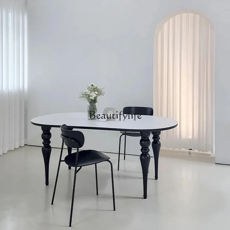 

FG28Solid Wood Oval Vintage Dining Table Creative Home Black Light Luxury Designer Simple Desk