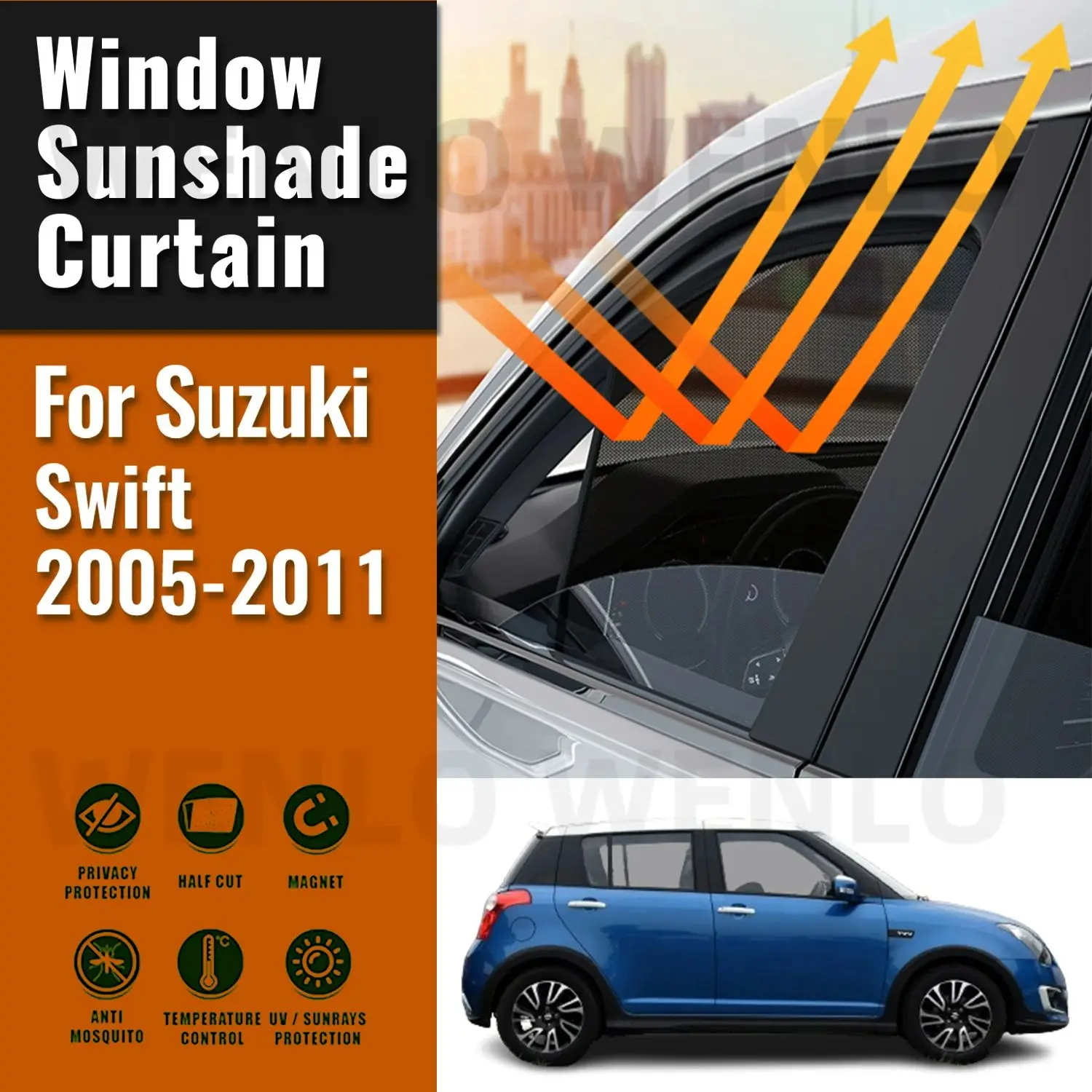 For Suzuki Swift 2005 2006 2007 2008 2009 2010 2011 Car Window Sunshade Magnetic Curtain Sun Shade Visor Net Mesh Protect Kids