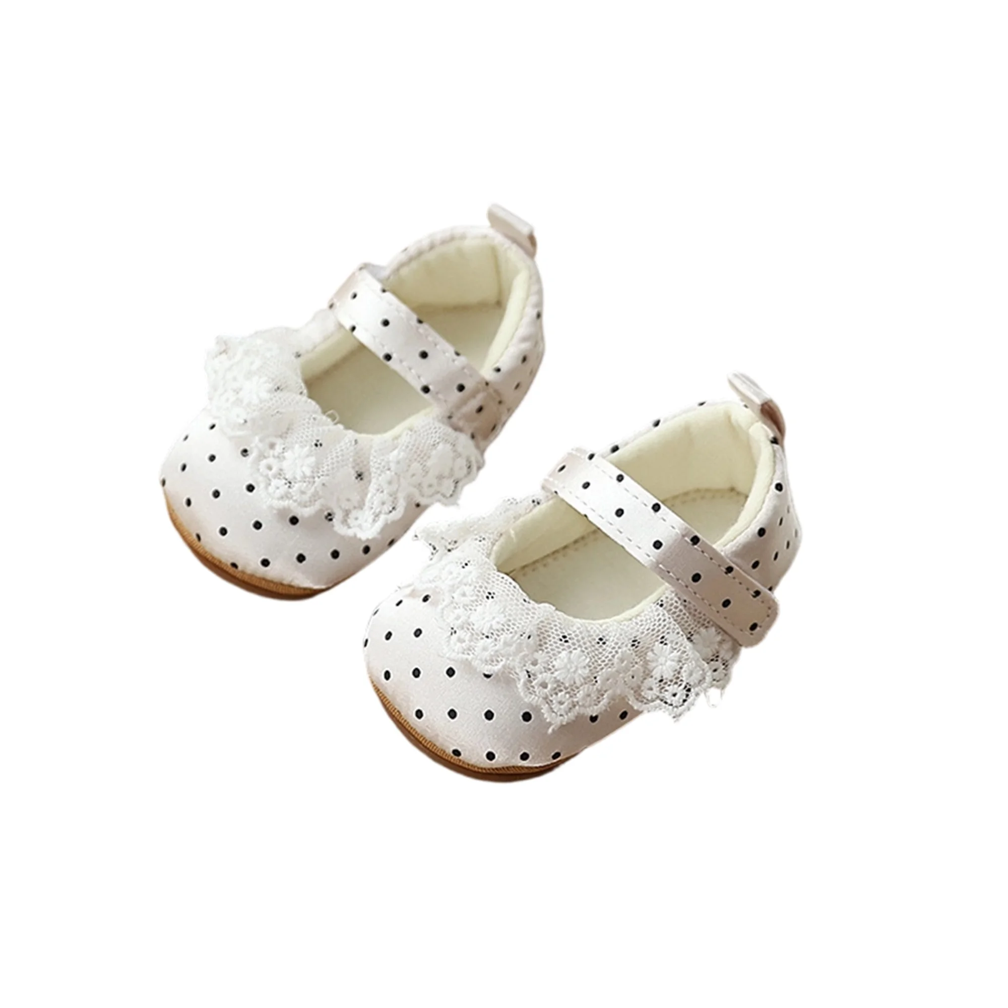 

Baby Girl Mary Jane Shoes Dot Print Ruffle Trim Non-slip Soft Sole Walking Shoes Cute Princess Shoes