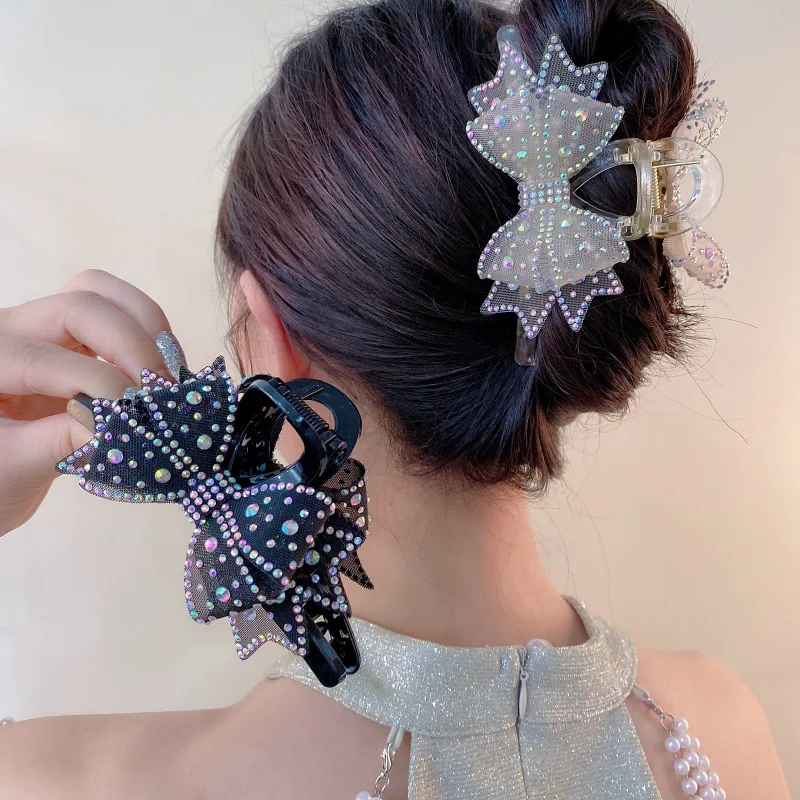 Exquisite Crystal Bow Hair Claw for Women Fashion Hair Clips Temperament Wedding Headpiece Barrettes Korean Hair Accessories