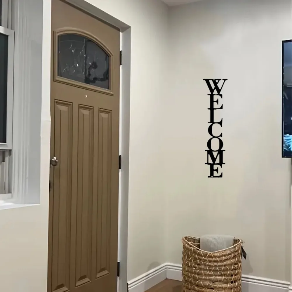 قطعة واحدة من لافتة ترحيب فنية جدارية معدنية - ديكور الباب الأمامي العمودي أو المدخل - تعليق جدار الطباعة لغرفة المعيشة #4