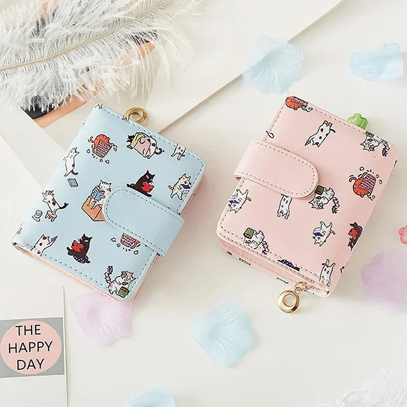 Mini Cartoon Short Wallets Women Student Coin Zipper PU Leather Foldable Korean Purses Ins Portable Simple Kawaii Holders Femme