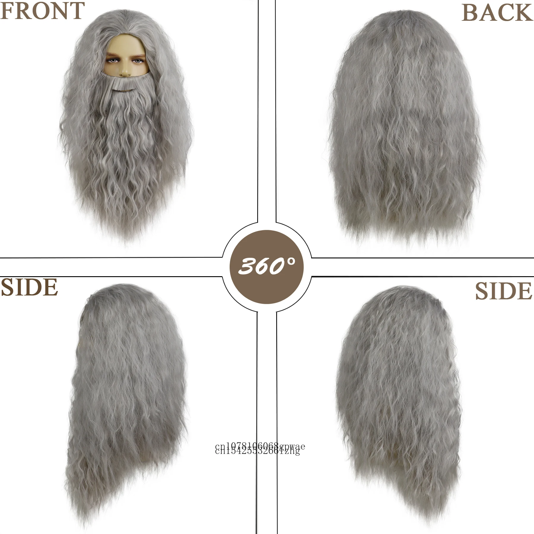 Dumbledore Cosplay Peruca Masculina, Onda Longa, Perucas de Barba Cinzenta, Cabelo Sintético, Escola de Halloween Gandalf Feiticeiro Traje, Homem