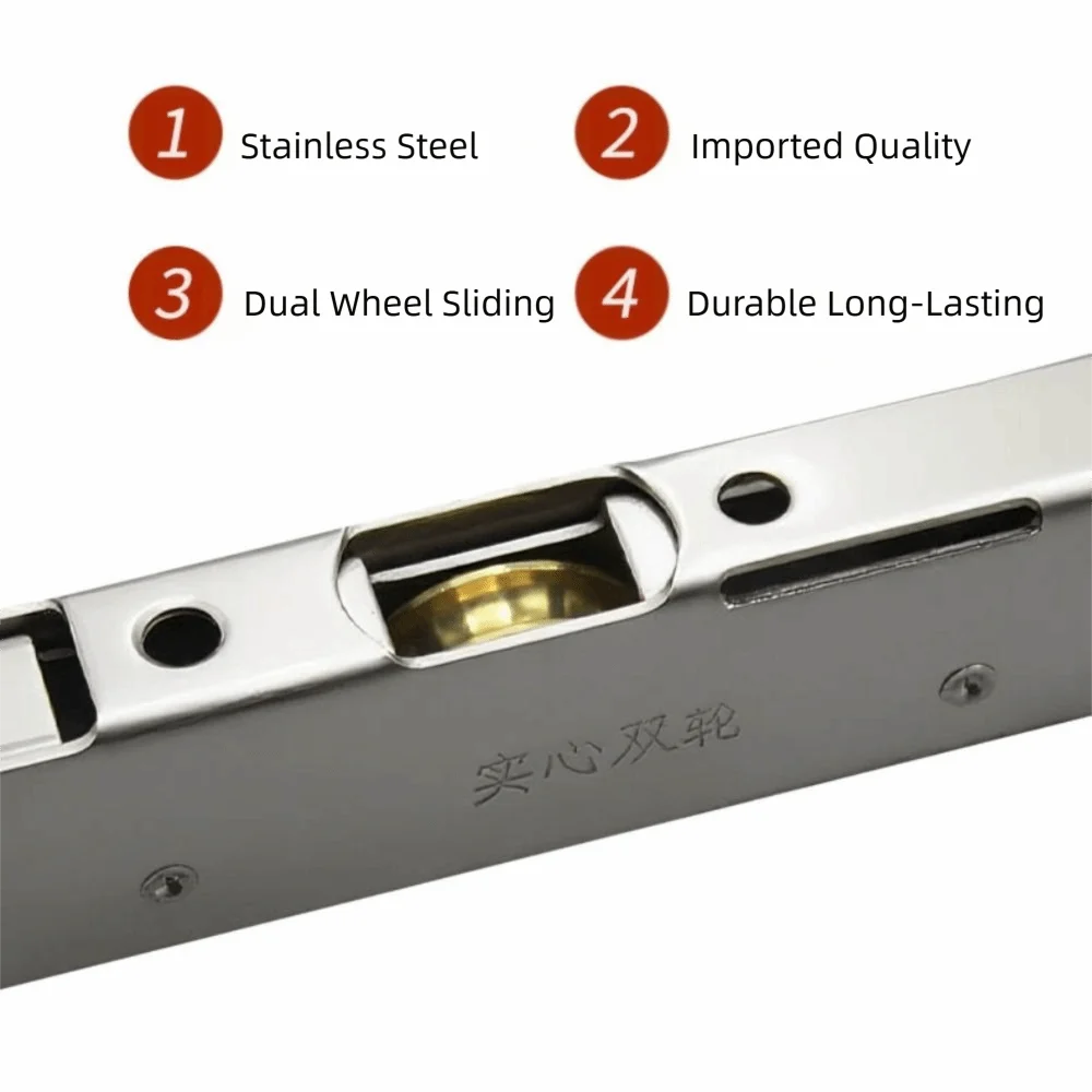 باب من الفولاذ المقاوم للصدأ انزلاق الأسطوانة تحمل بكرات مزدوجة النحاس عجلة فتحة عجلة تركيبات الباب المنزلق الصامت