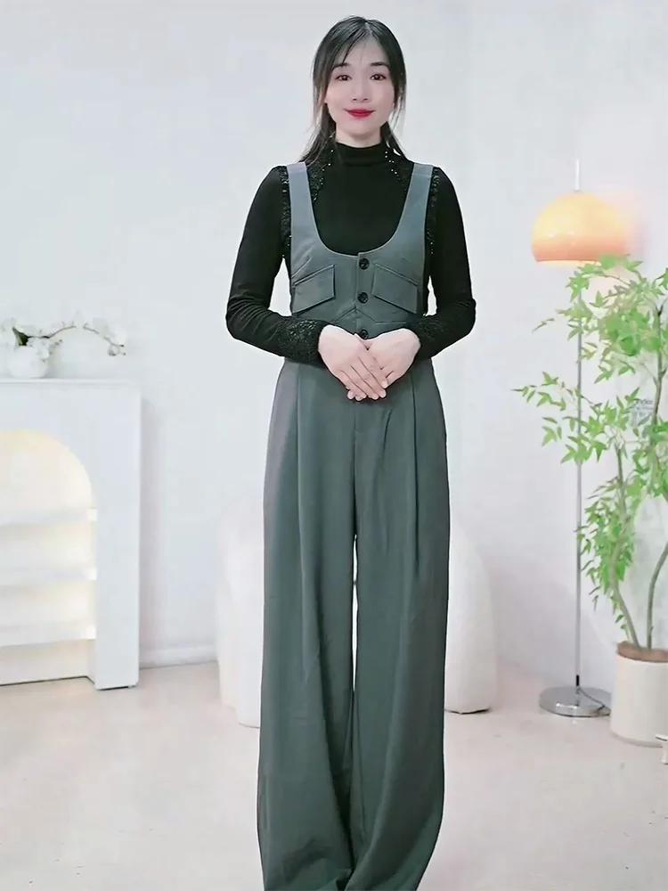 

Summer Long One-Piece Suit Women's Extended Size Commute Sle Casual Pants l Waist Non-Fce Full Length Other Fabric