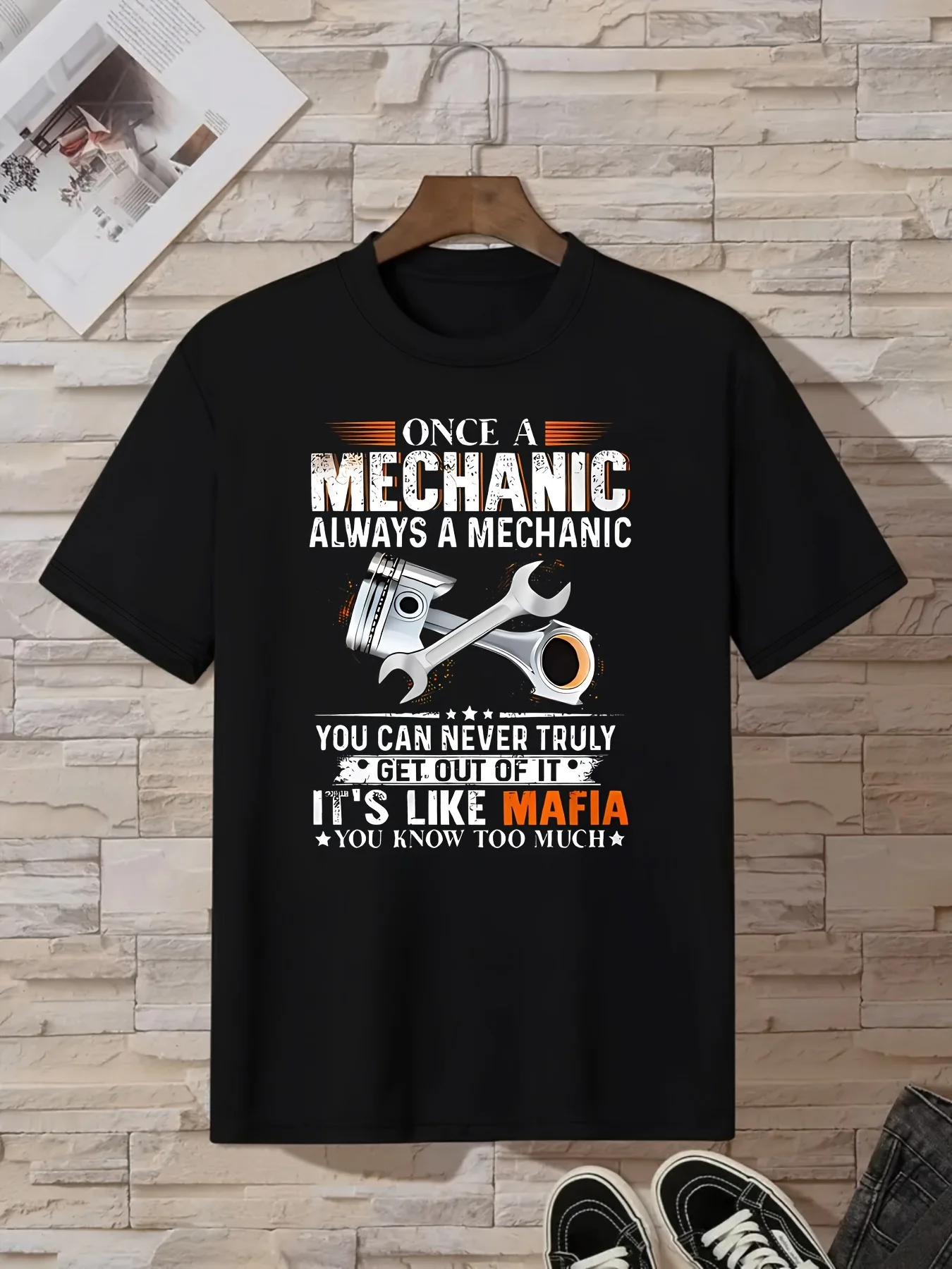 Once a Mechanic Always a Mechanic Letter Print Men's T-Shirt, Repairman T-Shirt, Crew Neck Short Sleeve, Fashion Casual, Men's T-Shirt