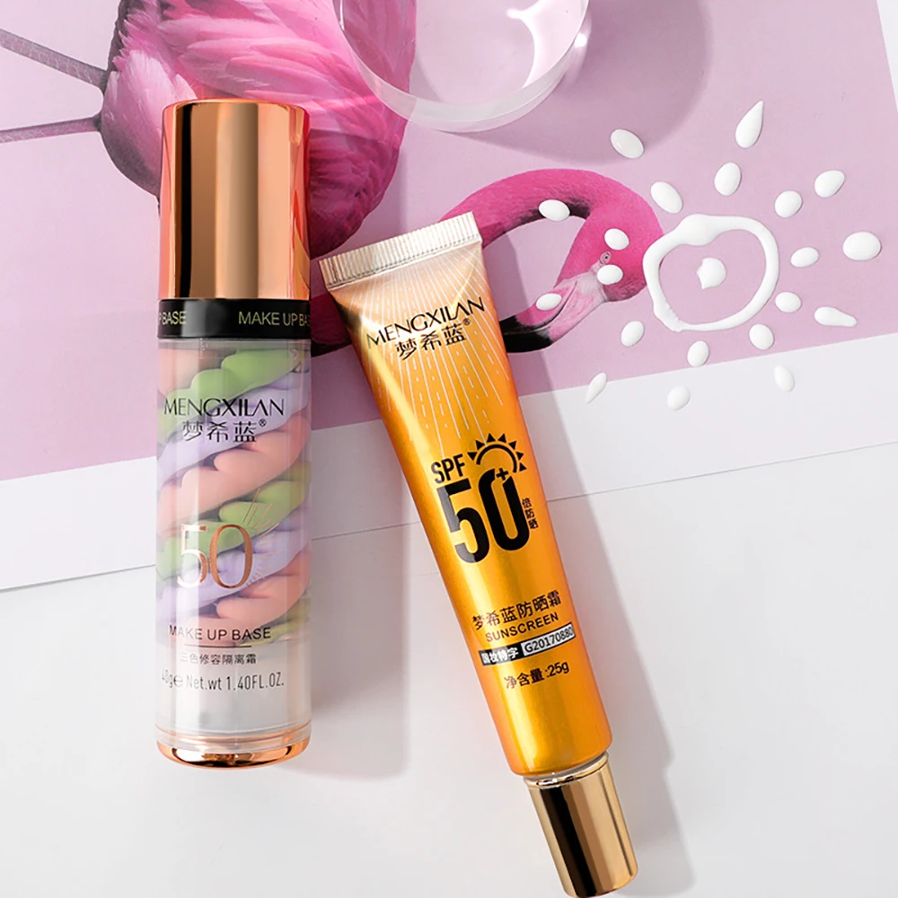 Base de maquillage pour le visage, crème tricolore, Isolation des couleurs, fond de teint imperméable, crème de Base de maquillage naturelle, protection solaire