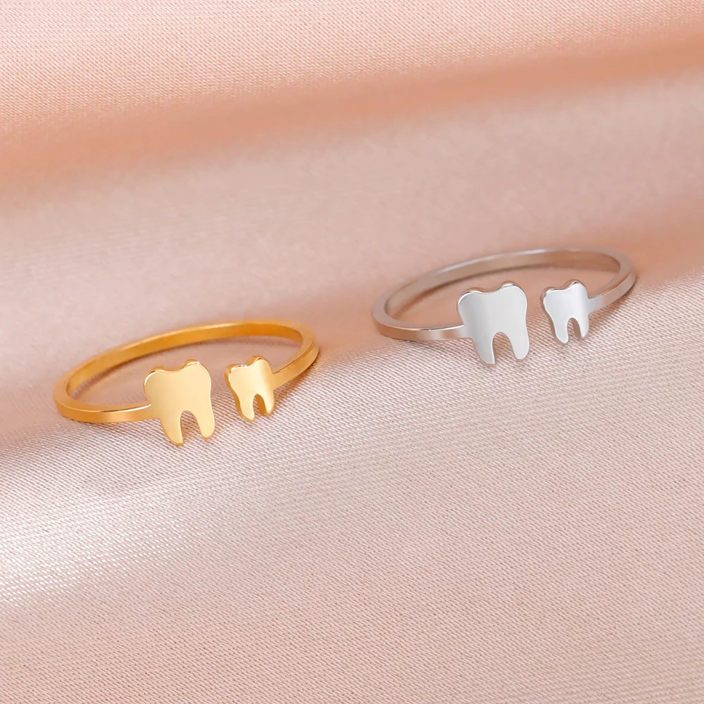Cazador Edelstahl niedliche Zähne verstellbar Frauen ring Geburtstags geschenk Gold Farbe offene Fingerringe Schmuck Großhandel 2024 neu