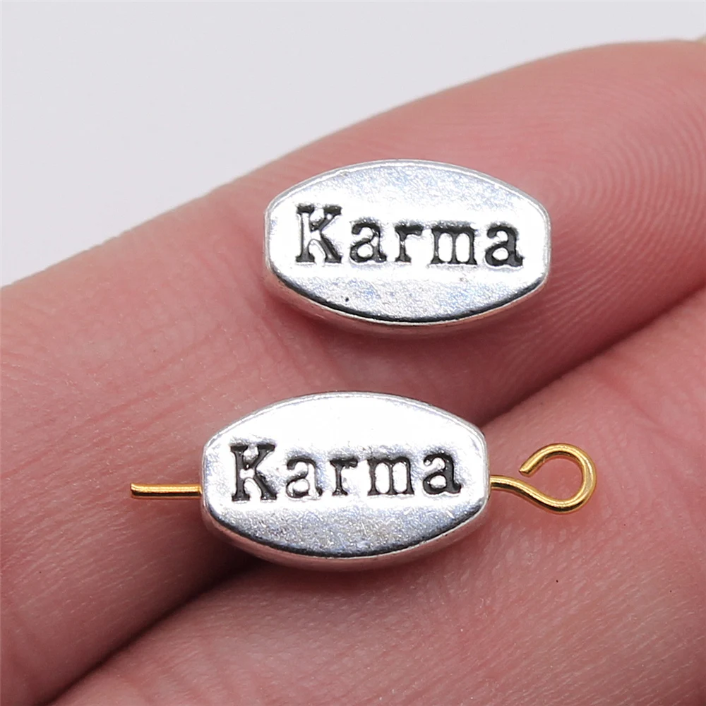 WYSIWYG 10pcs Karma Small Hole Beads Diy Jewelry Findings Accessories Charms Antique Silver Color 8x13mm