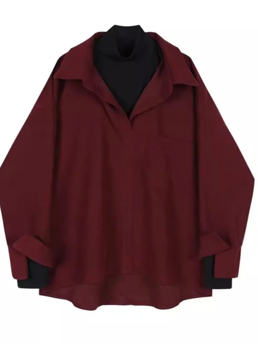 

Осенне-зимняя утепленная вельветовая мужская рубашка с высоким воротником, винтажная, большого размера, модная, цвета красного вина