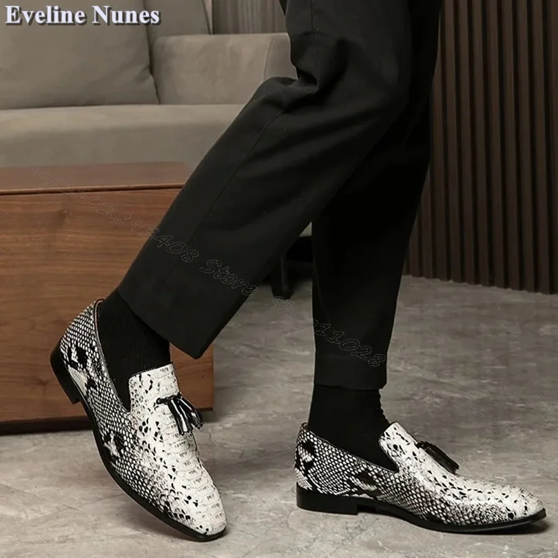 Snakeskin Tassel Style Men Shoes Slip on Leather Men Shoes Stylish Men Spring Shoes Casual Shoes Big Size 38-48 Zapatillas Mujer