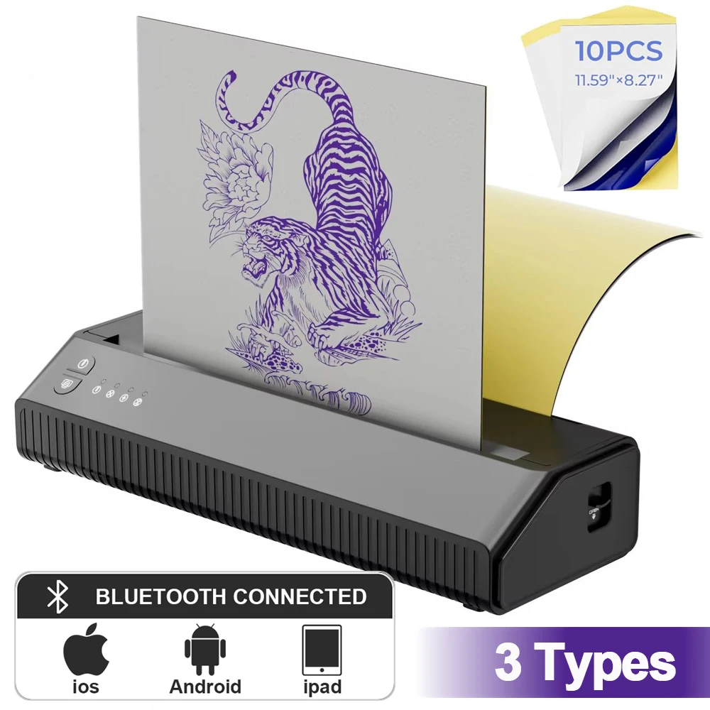 

Профессиональный беспроводной принтер, машина для переноса татуировок, 3 типа, мини-термопринтер Bluetooth, портативные принтеры для татуировок