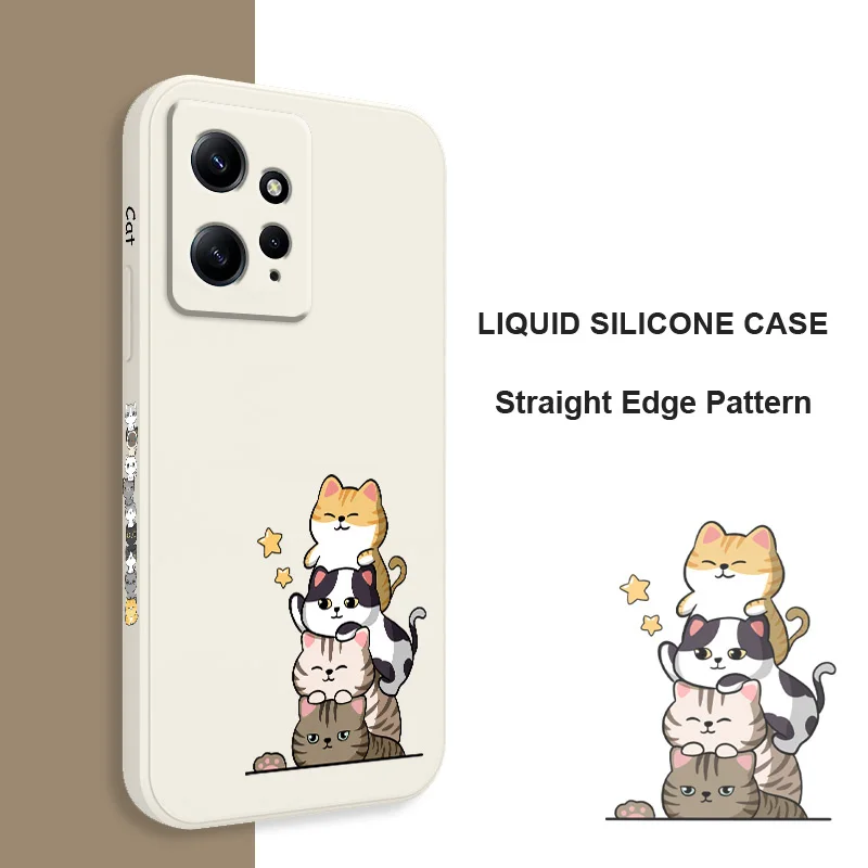 Stacked Cats Phone Case For Xiaomi Redmi Note 13 12 11 11S 10 10T 10S 9 9S 8 7 Pro Plus 4G 5G Liquid Silicone Cover