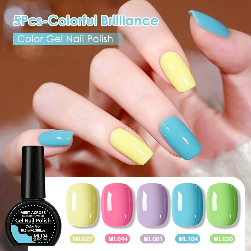 5Pcs Macaron Gel Nail Polish Set 10.3ml Soak Off UV LED Semi Permanent Nail Gel Yellow Pink Purple Blue Green Candy Color Nails