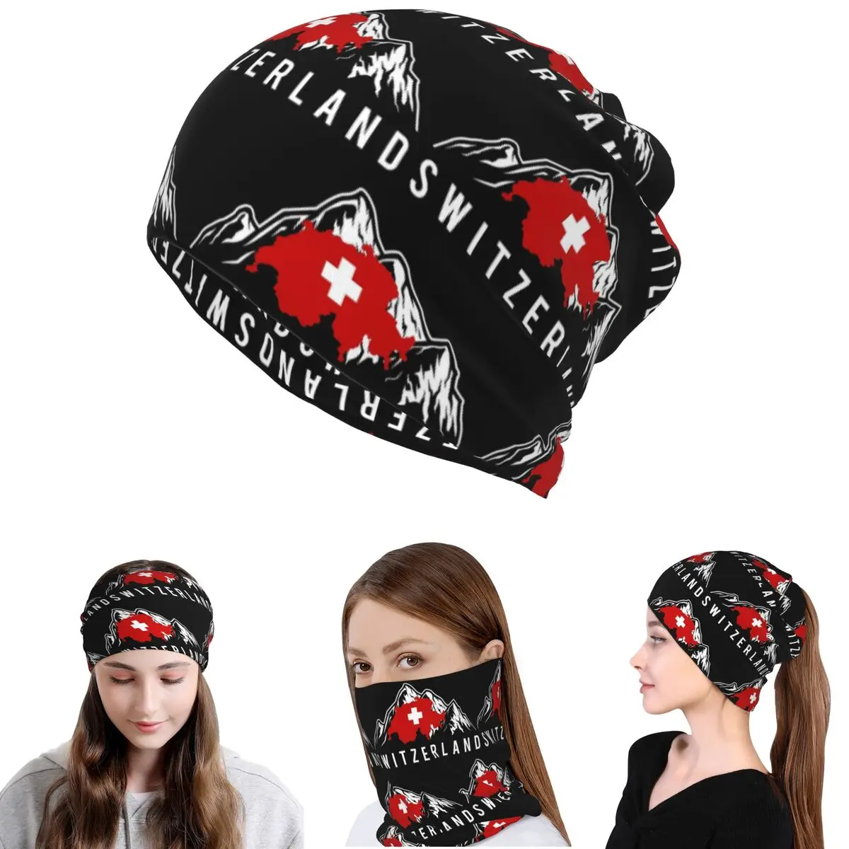 

Swiss Switzerland Flag Bandana Neck Gaiter Wrap Scarf Multi-use Balaclava Beanies Hat for Men Women Adult Washable
