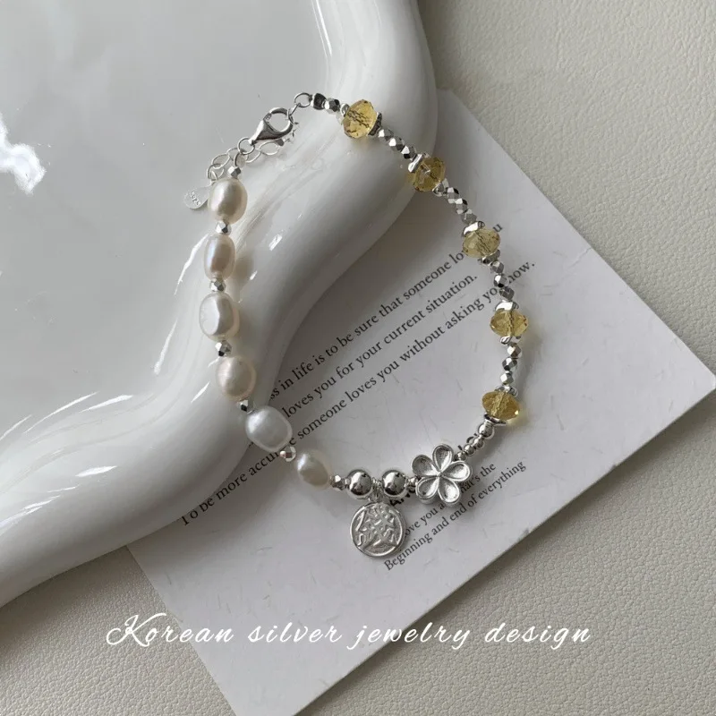 

19cm Female Silver 925 Bracelet Flower Pearl Bracelet For Women Silver Beans Bracelet 925 Silver Bracelet Round Pendant