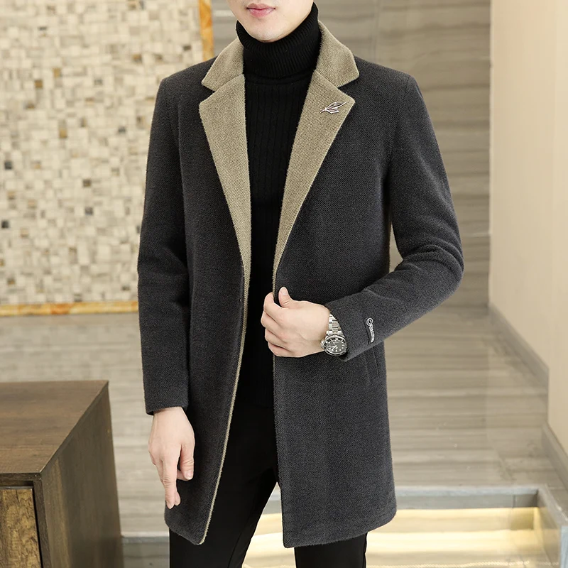 

High-quality men's fashionable mid-length woolen coat, autumn and winter woolen men's clothing, winter thickened clothes