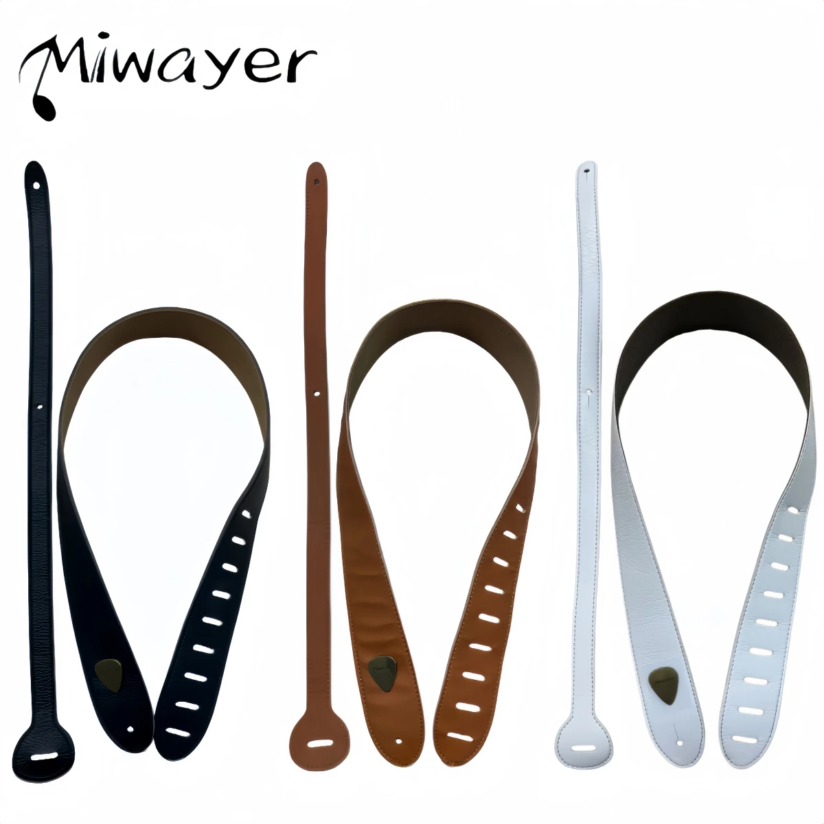 Miwayer Verstellbarer Gitarrengurt für Ukulelen, Akustikgitarren, Bass, 110–130 cm, weiches PU-Leder, 3 Farboptionen, Gürtel für Spieler