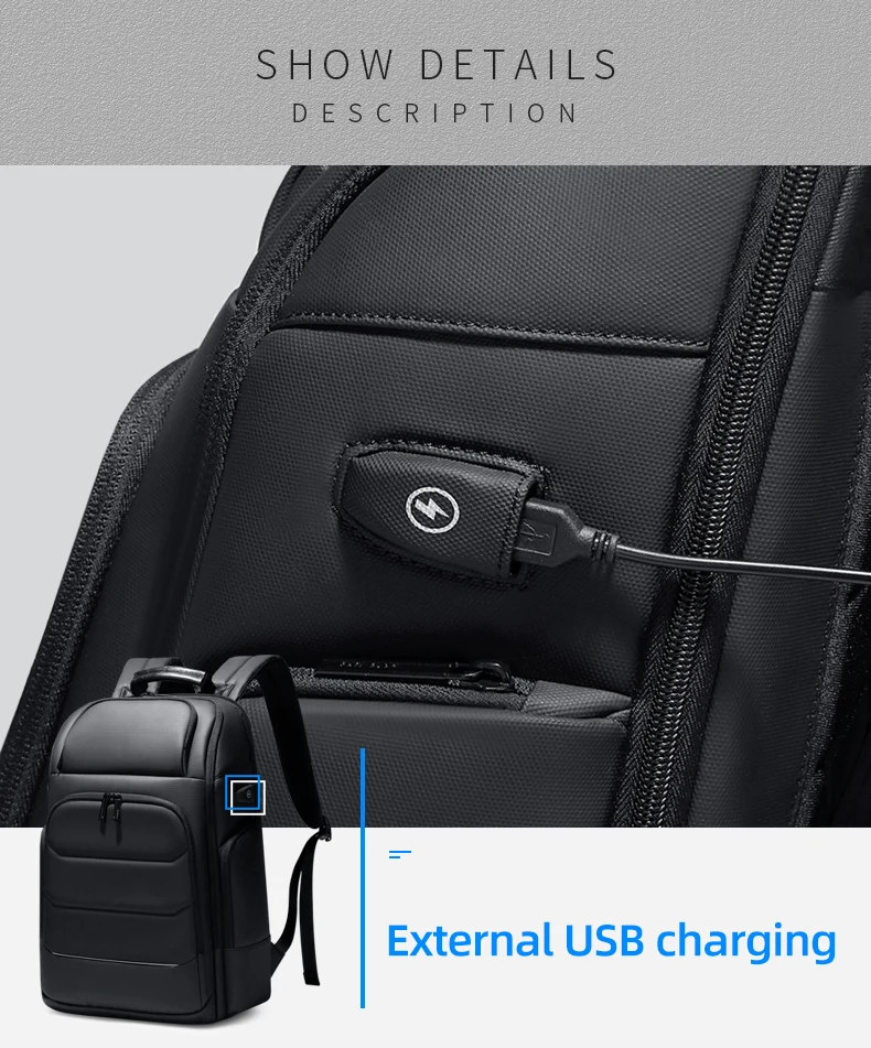 Fenruien Waterproof Backpacks USB Charging School Bag Anti-theft Men Backpack Fit 15.6 Inch Laptop Travel Backpack High Capacity