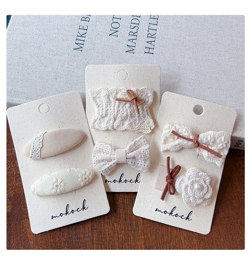 2026 Neue Boho Beige Creme Haarspangen 2 Stück/Set Spitze Strickblume Schonende Haarklammern für Kleinkind-Mädchen – Detail 4
