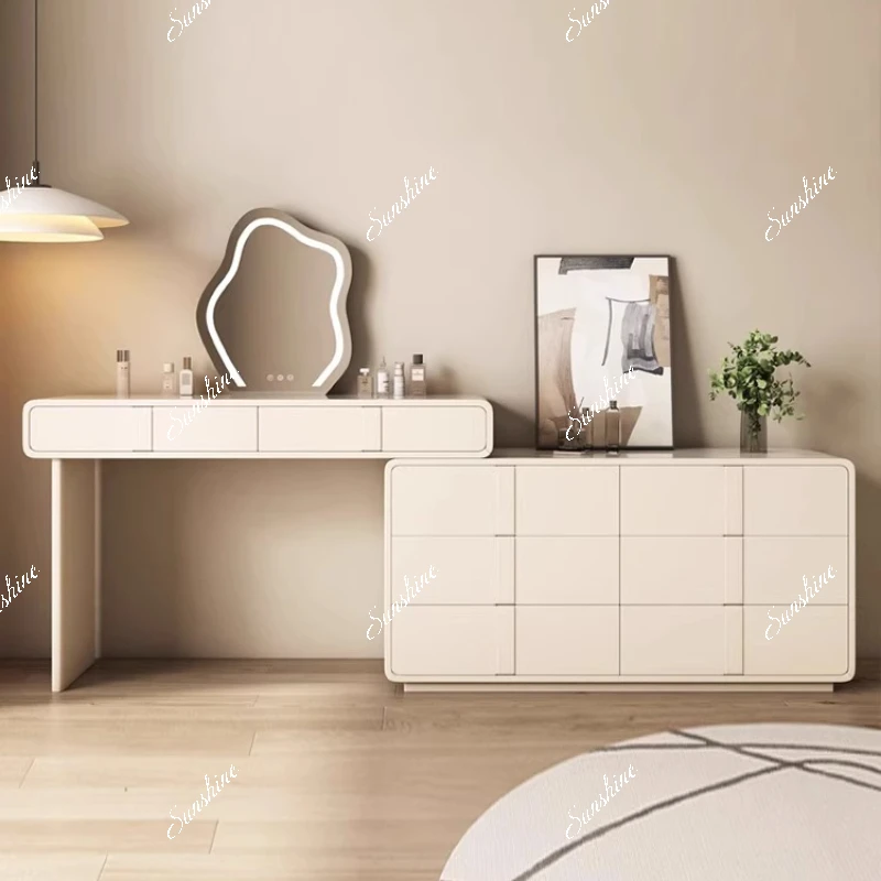 

Cream wind rock slab dresser bedroom simple modern chest integrated, solid wood makeup table corner