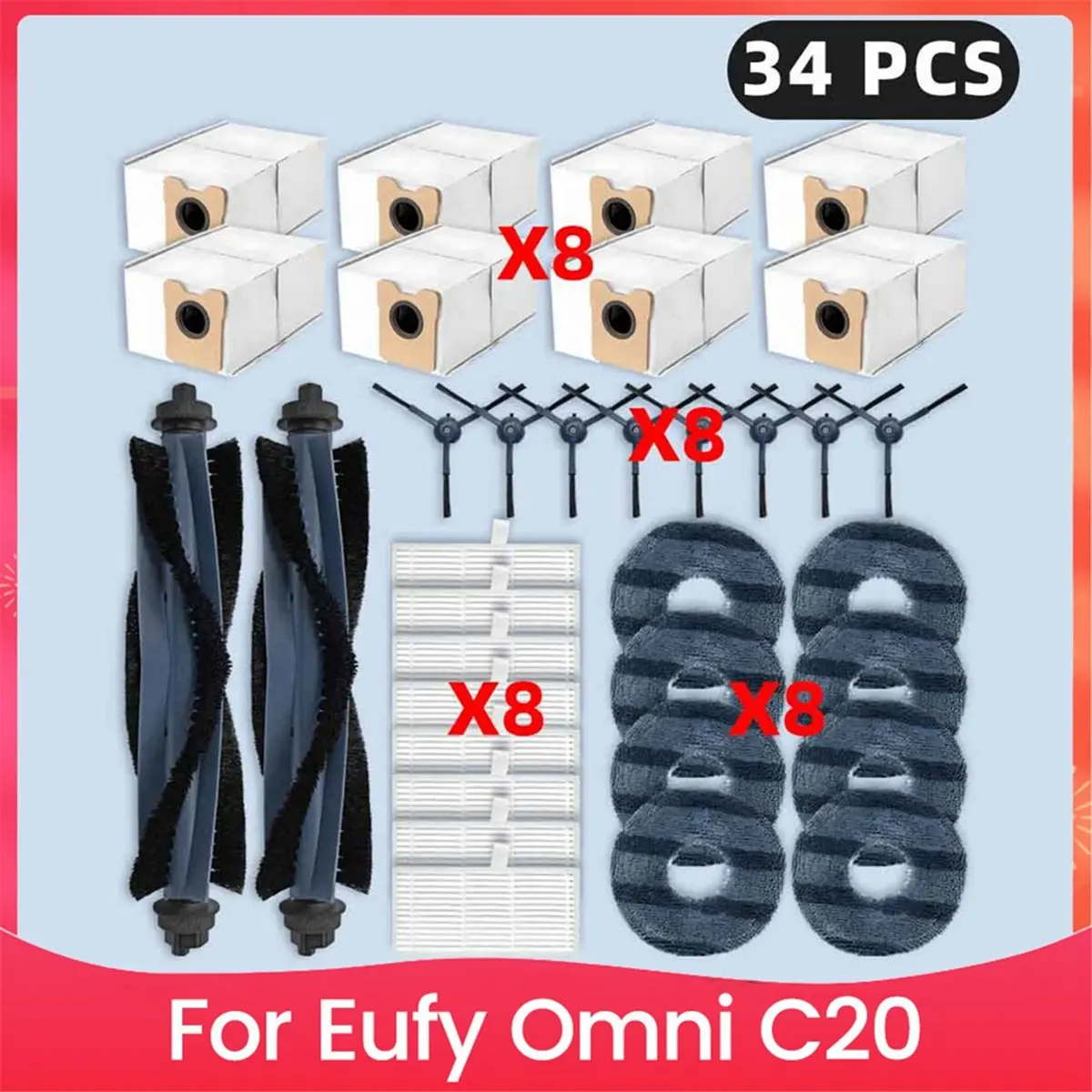 

M08K для Eufy Omni C20, запасные части для робота-пылесоса, основная боковая щетка, фильтр Hepa, швабра, тканевые мешки для пыли, аксессуары