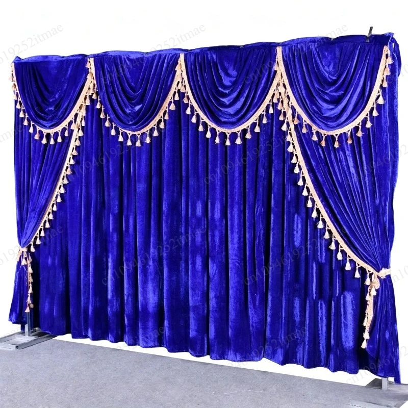 

Luxury Blue Velvet Swag Curtain Party Event Stage Background Drape